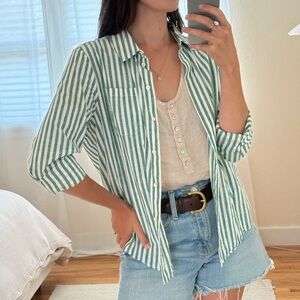 Sezane Green Striped Women's Button-Up Shirt